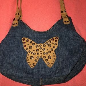 Denim Butterfly Hobo Shoulder Purse